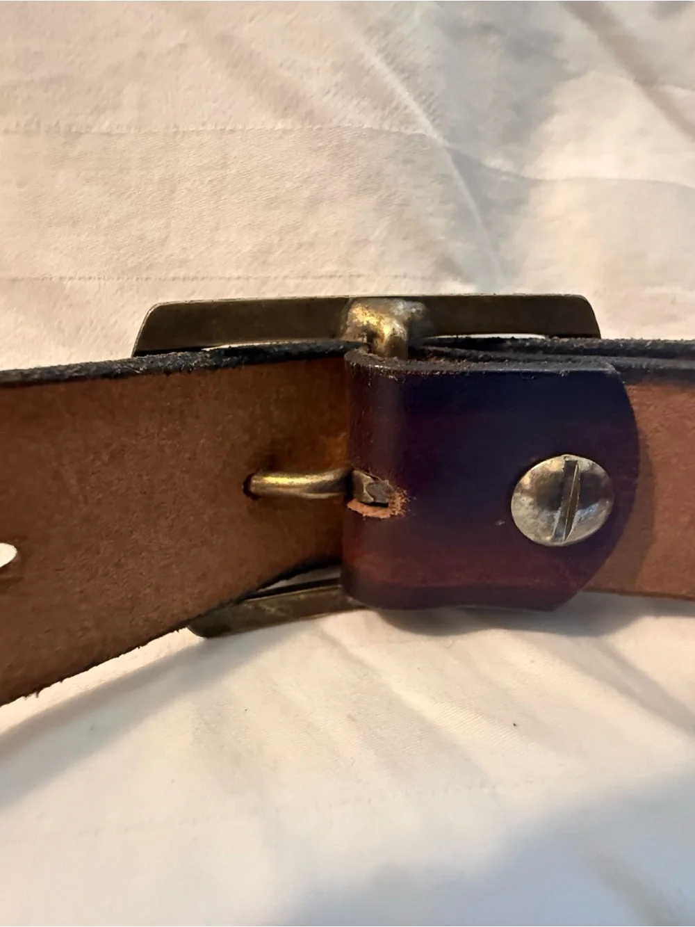 Leather Tooled Brown Men's Belt with Antiqued Brass Buckle
